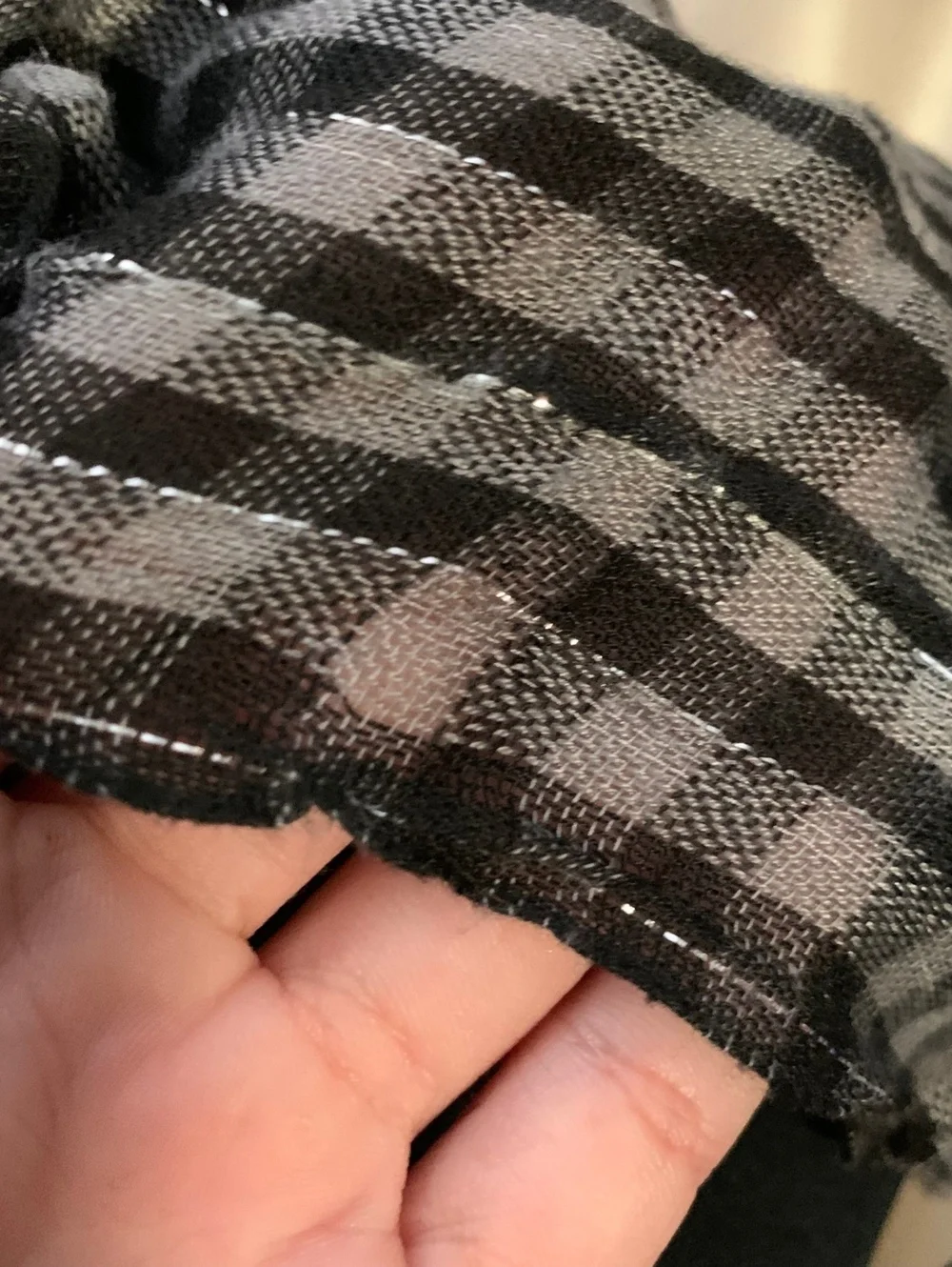 Black Gray Checkered Gingham Plaid Scarf Silver Metallic Stripe Fringe Emo